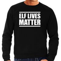 Elf lives matter Kerst sweater / Kerst outfit zwart voor heren - thumbnail