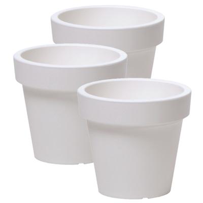 Prosperplast Bloempot Basic - 3x stuks - kunststof - parel wit - D20 x H18 cm - buiten/tuin