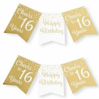 Paperdreams Verjaardag Vlaggenlijn 16 jaar - 2x - Gerecycled karton - wit/goud - 600 cm - Vlaggenlijnen