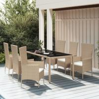 7-delige Tuinset met kussens poly rattan beige