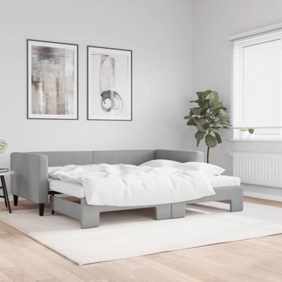 Slaapbank onderschuifbed en matrassen 90x200 cm stof lichtgrijs