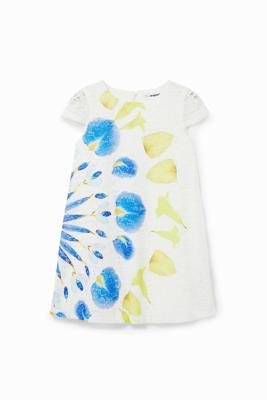 Korte jurk met Zwitsers borduurwerk en print - WHITE - 7/8