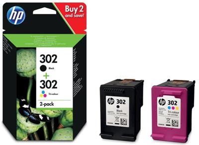 HP inktcartridge 302, 165 - 190 pagina&apos;s, OEM X4D37AE, 1 x zwart en 1 x 3 kleuren