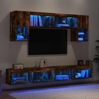 6-delige tv-wandmeubelset met LED bewerkt hout gerookt eiken 6-delige tv-wandmeubelset met LED bewerkt hout gerookt eiken