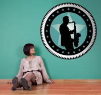 Sticker man silhouette saxofoon Sticker man silhouette saxofoon