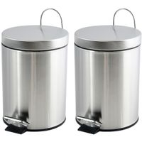 Prullenbak/pedaalemmer - 2x - rvs - glans zilver - 5 liter - 20 x 27 cm - Badkamer/toilet