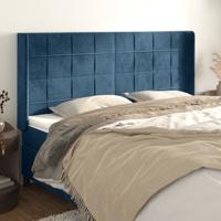 Hoofdbord met randen 163x16x118/128 cm fluweel donkerblauw