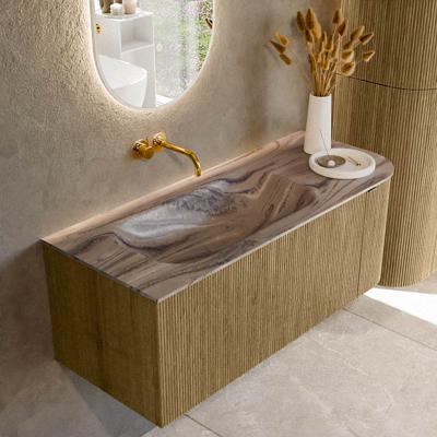 Badmeubel Mondiaz Kurve-Dlux | 115 cm | Meubelkleur Dusk | Wastafelkleur Sombra | Solid surface | Wasbak linker zijde spoelbak | Zonder kraangat(en)