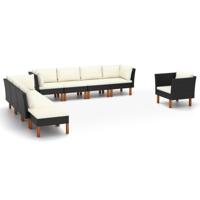 9-delige Loungeset poly rattan en eucalyptushout zwart