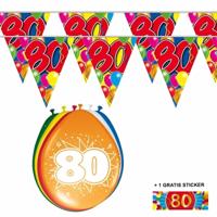 Shoppartners 80 jaar versiering set - kamer - 2x vlaggenlijnen - 8x ballonnen - gratis sticker - thumbnail