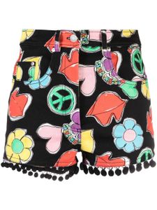 MOSCHINO JEANS short court bordé de pompons à imprimé - Noir