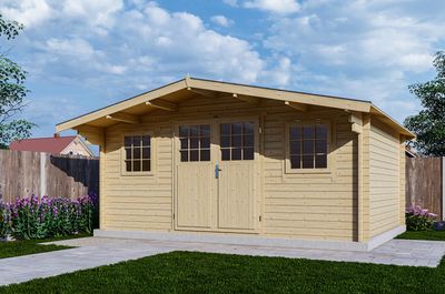 Blokhut 5139 508x388 cm - geïmpregneerd- Zadeldak- Geïmpregneerd vurenhout- Interflex