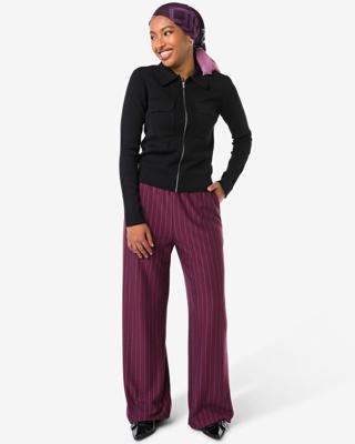 HEMA Damesbroek Eva wijd jersey strepen bordeauxrood (bordeauxrood)