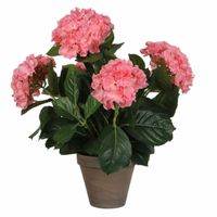 Roze hortensia kunstplant 45 cm met grijze pot   -