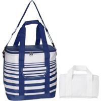 Koeltassen set draagtas/schoudertas blauw/wit 24 en 4 liter