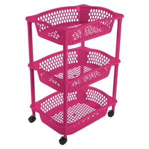 Keuken opberg trolleys/roltafels met 3 manden 62 cm fuchsia roze - Opberg trolley