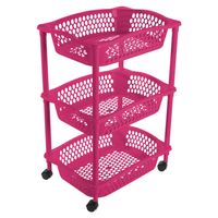 Keuken opberg trolleys/roltafels met 3 manden 62 cm fuchsia roze - Opberg trolley - thumbnail