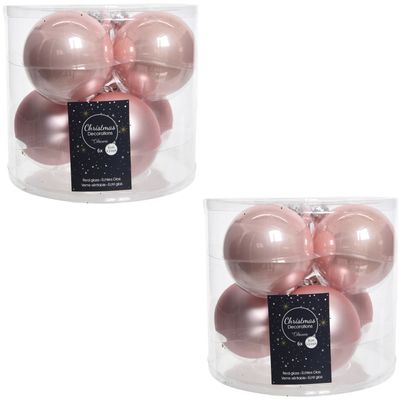 12x Lichtroze glazen kerstballen 8 cm glans en mat
