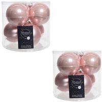 12x Lichtroze glazen kerstballen 8 cm glans en mat