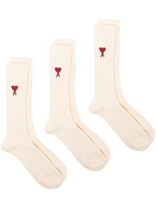 AMI Paris chaussettes Ami de Cœur en maille intarsia (lot de trois) - Tons neutres