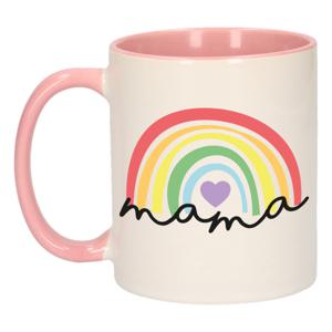 Bellatio Decorations Cadeau koffie/thee mok voor mama - roze met een regenboog - liefde - Moederdag   -