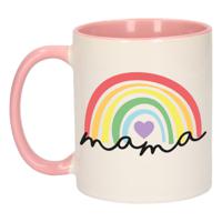 Bellatio Decorations Cadeau koffie/thee mok voor mama - roze met een regenboog - liefde - Moederdag   - - thumbnail