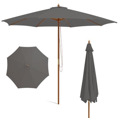 300 cm Grote Houten Parasol Tafelparasol met 8 Bamboostokken 300 x 300 x 262 cm -Grijs
