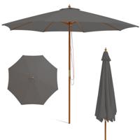300 cm Grote Houten Parasol Tafelparasol met 8 Bamboostokken 300 x 300 x 262 cm -Grijs