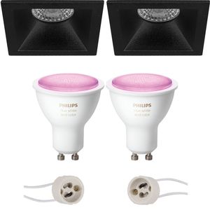 Pragmi Pollon Pro - Inbouw Vierkant - Mat Zwart - Verdiept - 82mm - Philips Hue - LED Spot Set GU10 - White and Color Ambiance - Bluetooth