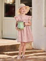 Bloemetjesjurk voor meisjes van katoengaas roze (poederkleur)