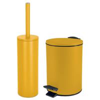 Spirella Badkamer/toilet accessoires set - toiletborstel en pedaalemmer - 3L - metaal - saffraan geel - Badkameraccessoi - thumbnail