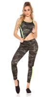 Trendy workout-sport outfit met top & leggings neongeel - thumbnail
