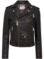 Philipp Plein veste de moto en cuir à patch logo - Noir - thumbnail