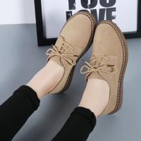 Suede platte bodem Lace-up slijtage resistente mode casual schoenen voor vrouw (kleur: kaki grootte: 36)