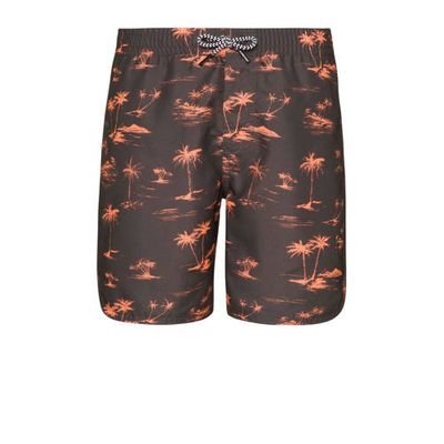 Protest zwemshort Brando met palmboom print donkergrijs/oranje
