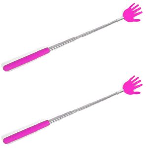 2x stuks stevige handjes uitschuifbare ruggenkrabber 65 cm roze