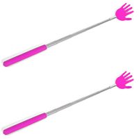 2x stuks stevige handjes uitschuifbare ruggenkrabber 65 cm roze