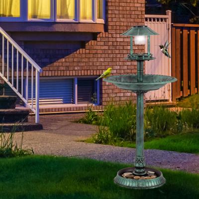 Vogelbad met Solarverlichting & Bloempot Vogelvoederhuis Vogelvoederstation Voederdispenser Groen
