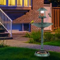 Vogelbad met Solarverlichting & Bloempot Vogelvoederhuis Vogelvoederstation Voederdispenser Groen