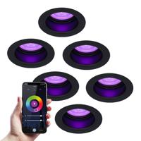 Set van 6 Mari - Smart inbouwspot - IP65 waterdicht - 5,5 Watt 345 Lumen - Wifi + Bluetooth - RGBWW - GU10 - Google Home, Amazon Alexa en Siri - Voor binnen, buiten en badkamer - Zwart
