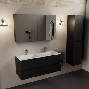 Mondiaz Aivy badmeubel 120cm urban met wastafel solid surface talc dubbel 2 kraangaten en spiegelkast