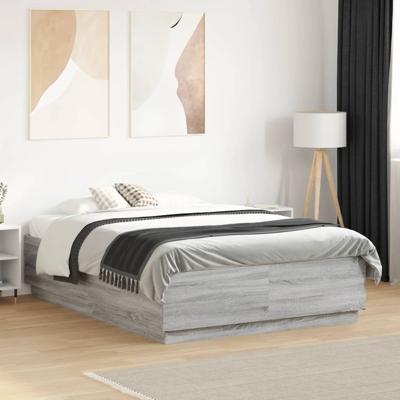 Bedframe met LED-verlichting grijs sonoma eiken 135x190 cm