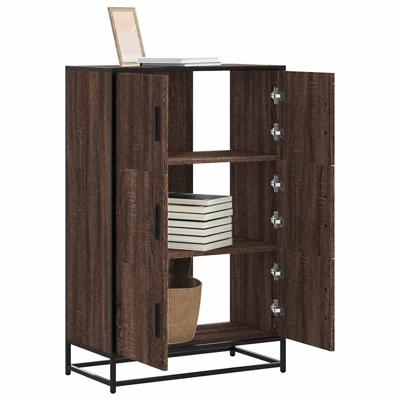 Hoge kast 68x35x106,5cm bewerkt hout en metaal bruin eikenkleur