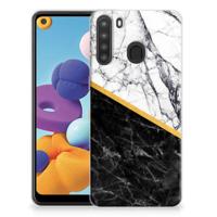 Samsung Galaxy A21 | TPU | Siliconen hoesje | Marmer Wit Zwart - Origineel Cadeau Man