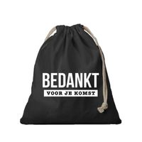 1x Canvas cadeautasje bedankt voor komst zwart met koord 25 x 30 cm