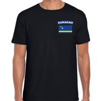 Curacao thema t-shirt - met vlag op borst - zwart - voor heren - landen shirt - supporters