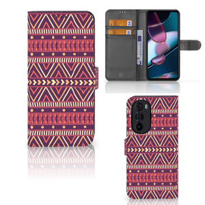 Motorola Edge 30 Pro Telefoon Hoesje Aztec Paars