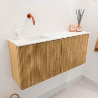 Toiletmeubel Mondiaz Joya | 90 cm | Meubelkleur Oak | Faye wastafel Talc Links | Zonder kraangat(en) Toiletmeubel Mondiaz Joya | 90 cm | Meubelkleur Oak | Faye wastafel Talc Links | Zonder kraangat(en)