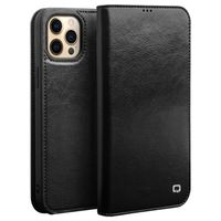 Qialino Classic iPhone 13 Pro Max Wallet Leren Hoesje - Zwart