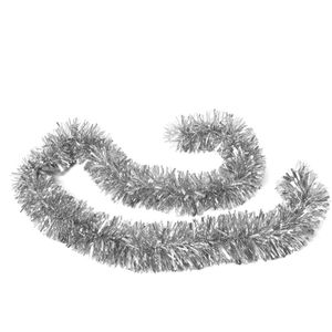 Kerstboom folie slingers/lametta guirlandes van 180 x 12 cm in de kleur glitter zilver - Kerstslingers